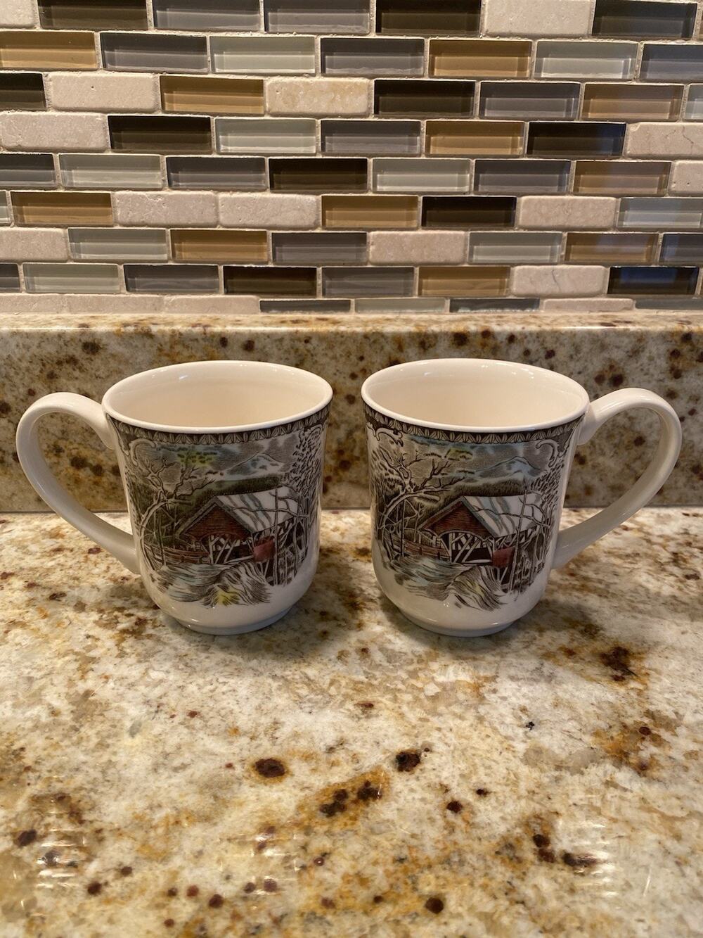 Johnson Brothers The Friendly Village Covered Bridge Mugs Set of 2 England